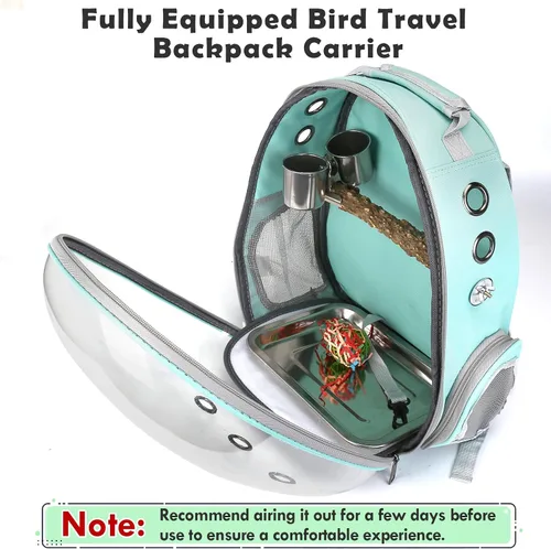 Miniatura 4 de Mochila para pájaros, jaula de viaje para pájaros con perca, bolsa portátil para pájaros silvestres, jaula de cacatúa con cuenco de comida y bandeja