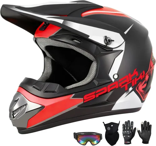 Miniatura 12 de Casco de motocross juvenil, casco de motocicleta ATV, cascos de motocross para exteriores, aprobado por DOT, cascos todoterreno con guantes, gafas