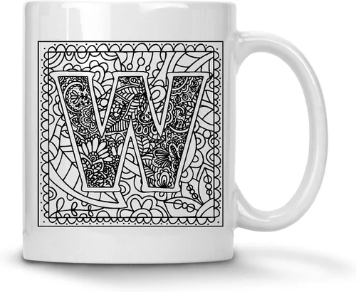 Miniatura 21 de Alankathy Mugs Taza de café monograma, 11 oz, color blanco (A)