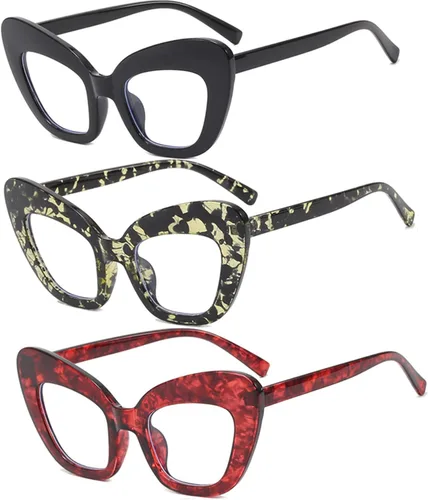 Miniatura 11 de Paquete de 3 lentes de lectura con bloqueo de luz azul, lentes de lectura con marco de ojo de gato para mujer