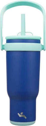 Miniatura 43 de Konokyo Vaso de 14 onzas con asa lateral, botella de agua aislada con popote y tapa 2 en 1, taza de acero inoxidable, taza de café de viaje