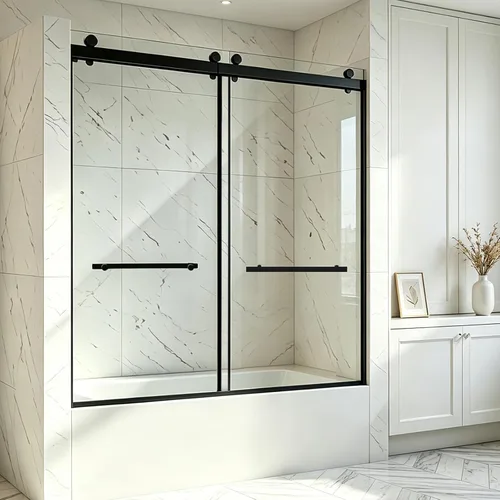 Miniatura 17 de Puerta de ducha de 44-48" de ancho x 72" de alto, puerta de ducha de vidrio deslizante semi-sin marco, vidrio templado SGCC de 1/4" (6mm) puerta