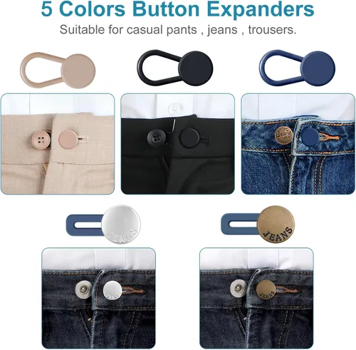Miniatura 3 de KUNTAERY 12 extensores de cintura de pantalón para jeans, pantalones y faldas, extensores de botón ajustables sin coser, 1-1.8 pulgadas