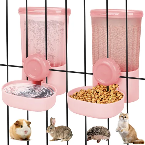 Miniatura 8 de Paquete de 2 dispensadores automáticos de agua para alimentos para mascotas, alimentador automático para conejos y botellas de agua para jaulas