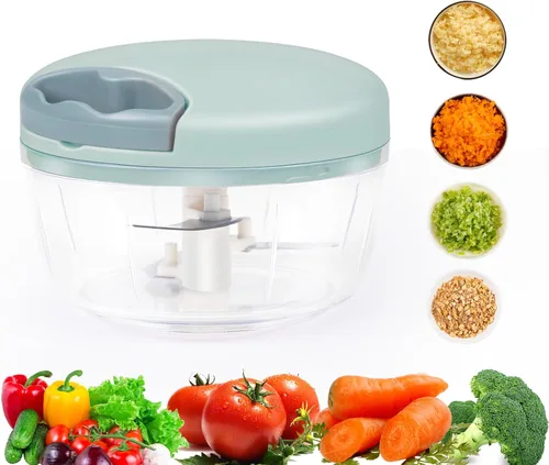 Picador de alimentos manual, picador de ajo con contenedor, cortador de cocina de verduras, procesador de alimentos de mano con cuerda de tracción,