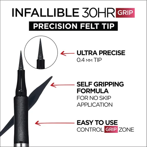 Miniatura 5 de L'Oreal Paris Cosmetics Makeup Infallible Grip Delineador de ojos de fieltro de precisión, resistente a las manchas, delineador de ojos impermeable