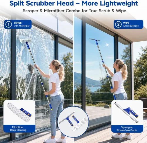 Miniatura 2 de ITTAR Escobilla de ventana con 2 juegos de postes separados, escobilla de goma de 12 pulgadas y almohadillas de microfibra de 11 pulgadas, kit