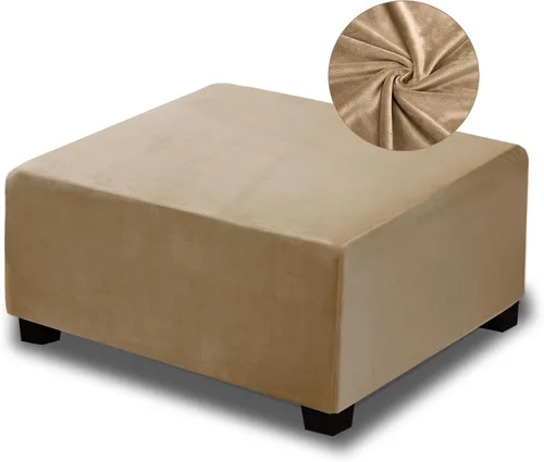 Miniatura 10 de NeColorLife Funda otomana cuadrada de terciopelo para otomana, funda gruesa y elástica para reposapiés (tamaño pequeño, marrón)