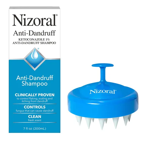 Nizoral Champú anticaspa 7oz y cepillo masajeador cuero cabelludo paquete