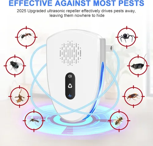 Miniatura 4 de Repelente ultrasónico de insectos y plagas para interiores, dispositivo de control enchufable repelente para roedores, ratones, ratas, cucarachas