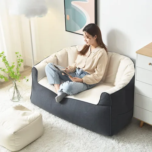 Miniatura 3 de (Sin relleno) Puf sin frijoles para adultos, sofá de dos asientos, tumbona, muebles para interiores y exteriores, color beige