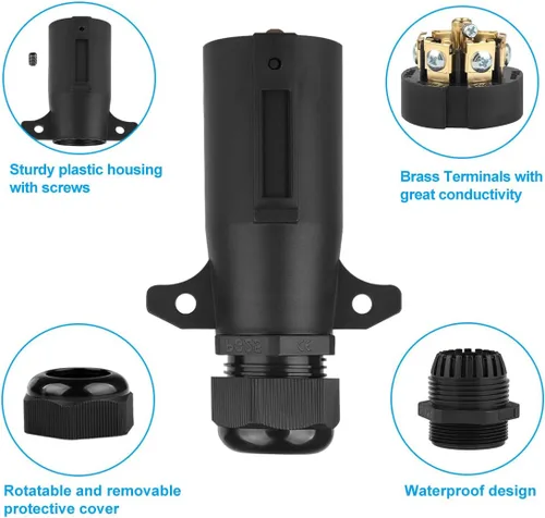 Miniatura 5 de Enchufe de remolque de 7 pines con sello impermeable Adaptador de reemplazo de cableado de remolque de 7 puntas Conector lateral de remolque redondo