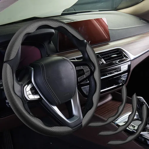 Miniatura 20 de WOCOCN 2 fundas para volante de automóvil, protector antideslizante de fibra de carbono para hombres y mujeres, múltiples opciones de color, Beige