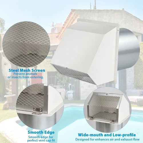 Miniatura 5 de Cubierta de ventilación de secadora de 4 pulgadas en el exterior, cubierta de ventilación exterior para secadora, cubierta de ventilación