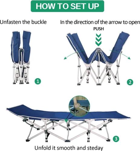 Miniatura 3 de Paquete de 2 catres de camping con colchón para dormir con almohadilla cómoda, cama de campamento resistente para adultos, catre plegable para casa
