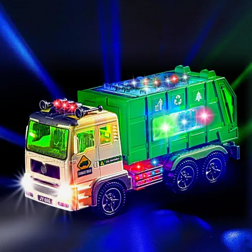 Zetz Brands Juguete de camión de basura con luces 4D y sonidos para niños, bebés, niños de 3 años en adelante - Vehículo de camiones de basura,