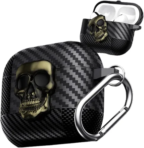 Miniatura 18 de Funda para AirPods Pro de 2ª generación, calavera con cerradura y llavero para hombres, divertida fibra de carbono de cuerpo completo, a prueba