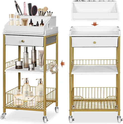 Miniatura 10 de Organizador de Carrito de Maquillaje Grande, Organizador de Belleza 2 en 1 con Ruedas y Soporte para Herramientas de Cabello, Soporte de Maquillaje