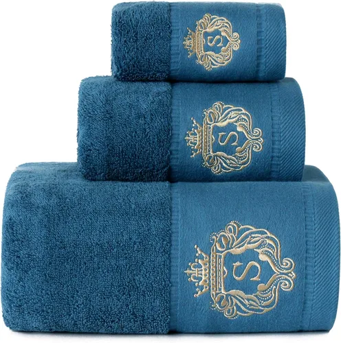Miniatura 9 de Sunshinejing Juego de toallas de baño 100% algodón de alta calidad; 1 toalla de baño, 1 toalla de mano y 1 toallita, baño de lujo súper suave