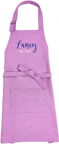 Miniatura 9 de Delantal para niños - Delantal de cocina personalizado bordado con nombre, ajustable, de algodón, con bolsillos, para cocinar rosado (01 Pink)