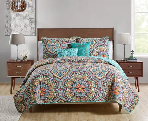 VCNY HOME Yara Collection - Juego de edredón reversible ultra suave, ligero, fresco y transpirable, lavable a máquina, individual XL, aguamarina, 4