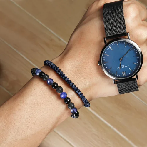 Miniatura 2 de Pulseras de cuentas negras para hombres y niños 0.236 in de obsidiana ónix cuentas de lava para hombre conjunto de pulseras para hombre - Genial