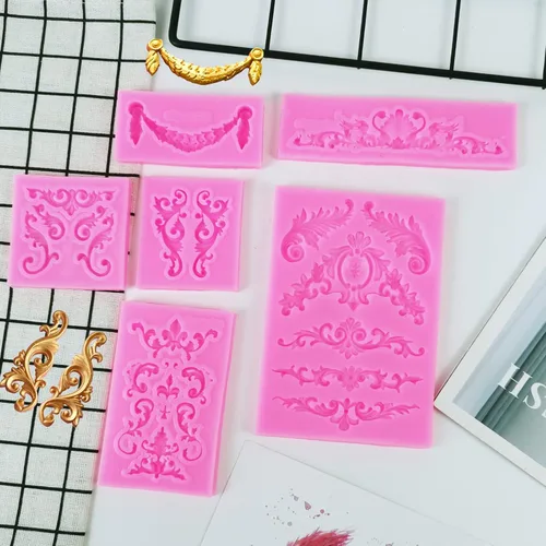 Miniatura 4 de Moldes de silicona estilo barroco, moldes de encaje de volutas y encaje para fondant, molde de flor en relieve vintage, molde de filigrana 3D
