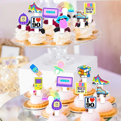 Miniatura 4 de Juego de 24 piezas con temática de cumpleaños de los años 90, fiesta retro de los años 90, fiesta de cumpleaños, fiesta de baby shower