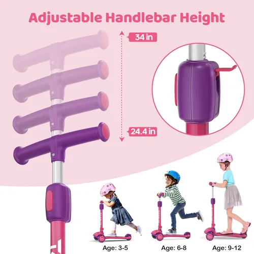 Miniatura 2 de TONBUX - Patinete para niños, patinete de 3 ruedas con luces LED para niños de 3 a 12 años, patinetes plegables con altura ajustable - Patinete