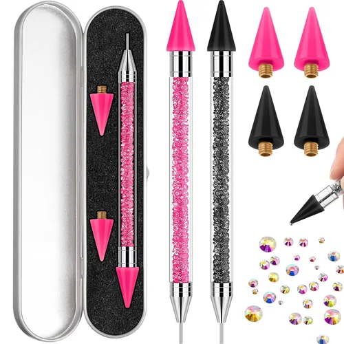 Miniatura 11 de 2 piezas de lápiz de cera con punta de diamante de imitación y pluma de punteado, selector de gemas de diamante de imitación de doble punta, lápiz