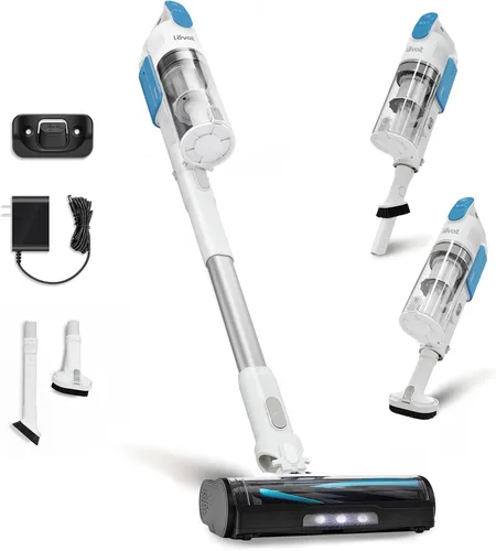 LEVOIT - Aspiradora inalámbrica de varilla, anti-enredo, faros LED, batería removible, autosostenida, succión fuerte, para pelo de mascotas, piso
