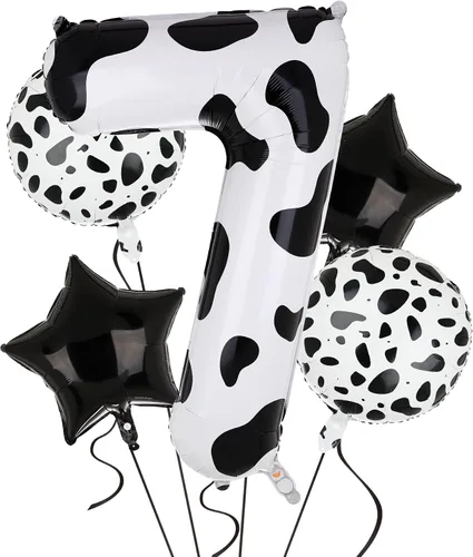 Miniatura 6 de Globo de 40 pulgadas con estampado de vaca con número 0 globos blancos con estampado de vaca, temática de vaquera, para niños, 10º cumpleaños
