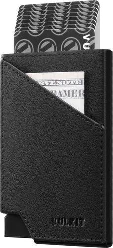 Miniatura 9 de VULKIT Cartera de tarjetas desplegable con bloqueo RFID, funda delgada de aluminio para tarjetas bancarias con bolsillo para dinero de negocios