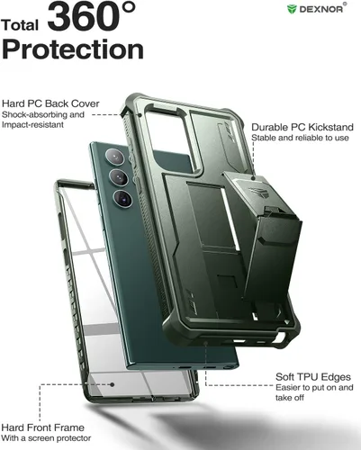 Miniatura 6 de Dexnor Funda para Samsung Galaxy S22 Ultra, [Protector de pantalla integrado y soporte] Protección de grado militar resistente de trabajo pesado a
