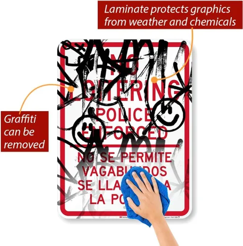 Miniatura 2 de Letrero bilingüe "No Loitering - Police Enforced" de SmartSign 18 x 24 pulgadas, aluminio reflectante de grado de ingeniero 3M