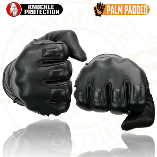 Miniatura 6 de Milwaukee Leather MG7521 - Guantes de cuero negro para hombre con palma acolchada de gel para motocicleta con nudillos protectores recubiertos