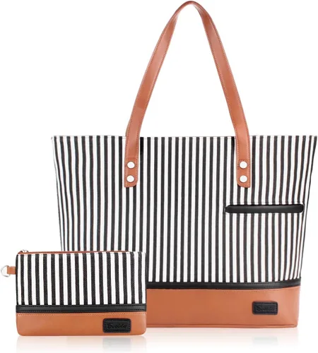 Bolsa de mano para laptop para mujer, maletín grande de lona para mujer, bolsa de trabajo impermeable para computadora portátil de 15.6 pulgadas
