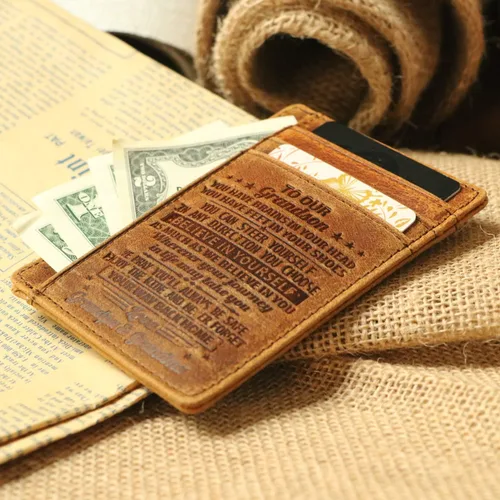 Miniatura 2 de Cartera con tarjetero, bolsillo frontal grabado, minimalista, de piel, delgada, con bloqueo RFID, con clip para tarjetas, para hombres., abuelo a