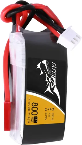 Miniatura 6 de TATTU Paquete de batería LiPo de 800mAh 7.4V 45C 2S1P con enchufe JST-SYP (2 piezas)