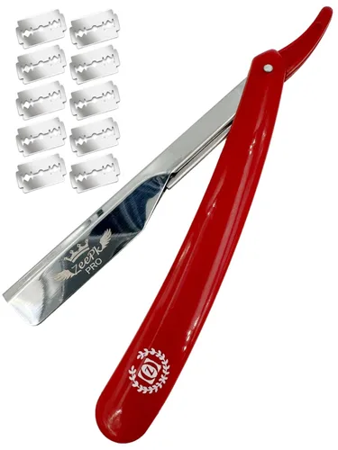Miniatura 6 de Maquinillas de afeitar para hombres Afeitado Recto Rasierer Rasurar Cuchilla Maquina Rojo + 10 Cuchillas Desechables (blanco)