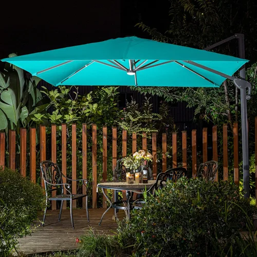 Miniatura 2 de Sunnyglade Sombrilla de patio voladiza LED de 10 x 10 pies con energía solar, sombrilla cuadrada de lujo con rotación de 360° y sistema de Azul