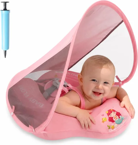Miniatura 10 de Flotador de piscina para bebé con toldo UPF50+, cubierta de tela suave, flotadores para bebé con asiento de seguridad, flotadores para bebés de 6 a