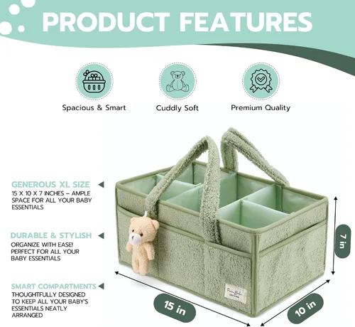 Miniatura 5 de PeraBella Organizador de pañales para bebé con asa, cesta de regalo de ducha para niños y niñas, cesta de almacenamiento de pañales portátil