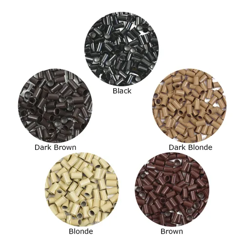Miniatura 6 de 500 piezas de microanillos de 0.134 in, cuentas de enlaces de microanillos sin silicona, tubos de cobre para extensiones de cabello (rubio oscuro)