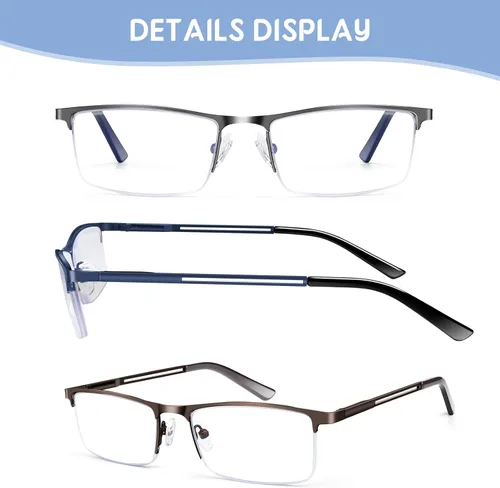 Miniatura 6 de KONHAGO Lentes de lectura con bloqueo de luz azul para hombres, lectores de metal de medio marco, con bisagra de resorte, antifatiga ocular