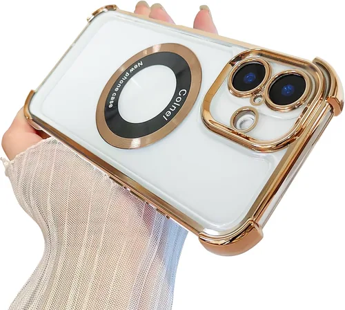 Miniatura 51 de Funda magnética transparente para iPhone 14 Plus, lujo brillante en las cuatro esquinas, protección de grado militar a prueba de golpes