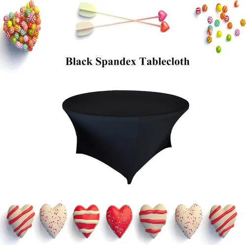Miniatura 5 de SSYAQRA Paquete de 4 manteles de elastano color negro de 60 unidades, 5 pies y 60 pulgadas, color negro, redondo, elástico, para fiestas, bodas