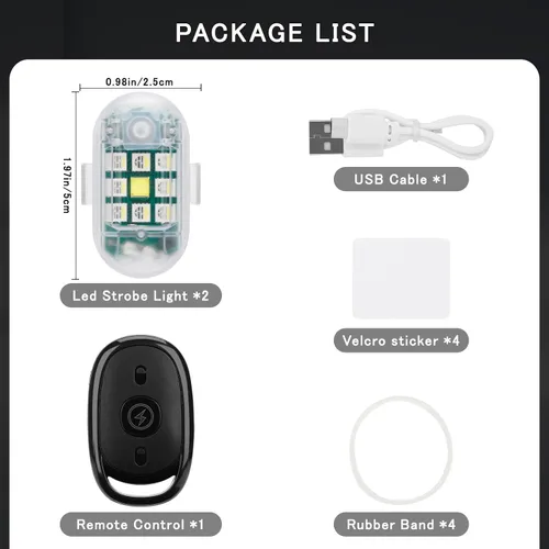 Miniatura 8 de SEISSO Paquete de 2 luces estroboscópicas LED inalámbricas con control remoto anticolisión, carga USB, kit de luces de emergencia para drones, luces