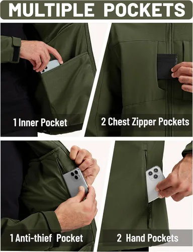 Miniatura 5 de TACVASEN Chaqueta Softshell para Hombre con Capucha Impermeable Abrigo Táctico de Vellón Abrigo de Invierno Rompevientos Chaquetas Ligeras