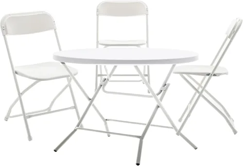 Miniatura 14 de BTEXPERT Juego de 5 piezas de mesas de cartas plegables y sillas portátiles, mesa de 34" cuadrada de plástico blanco granito, 4 sillas rojas